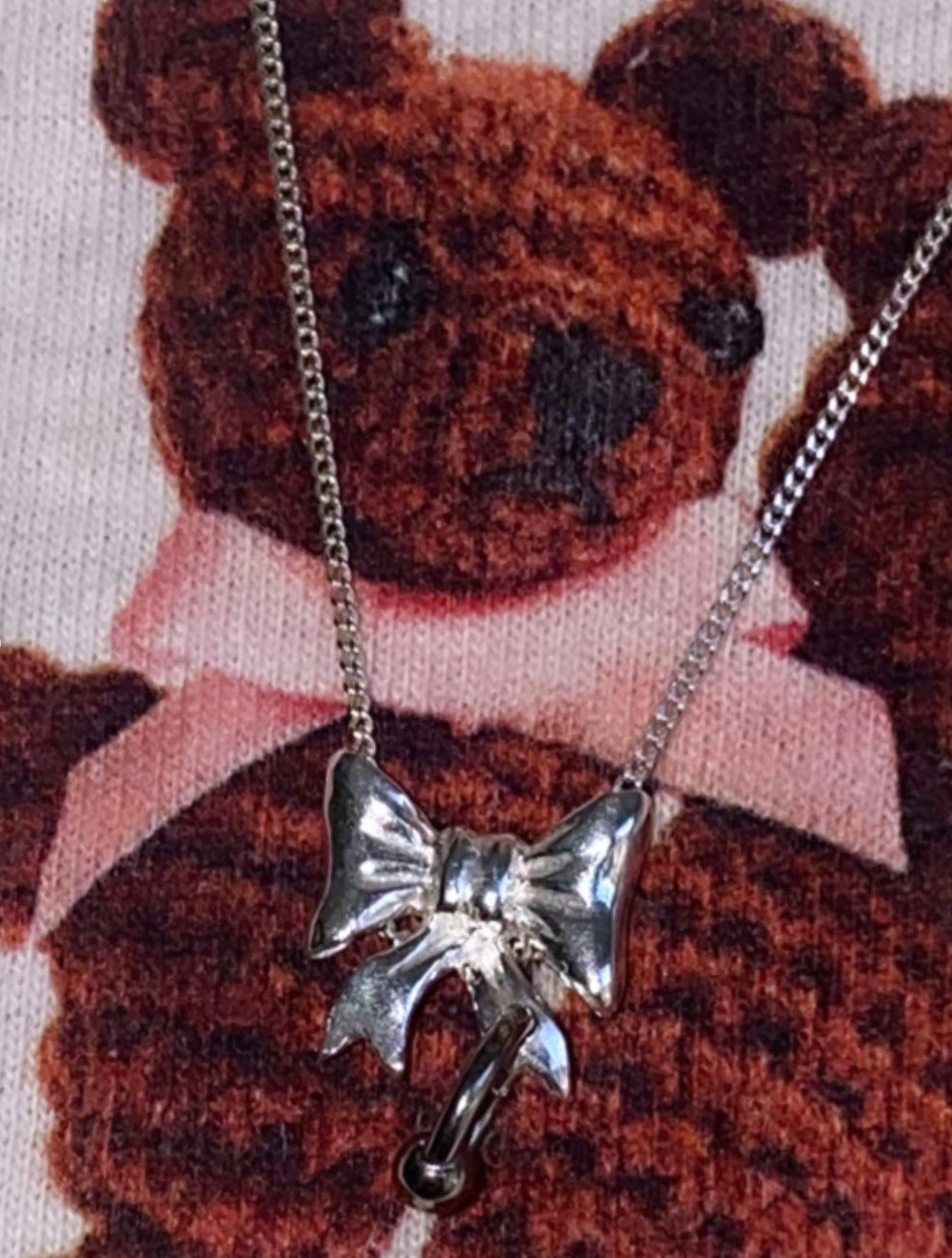 Pierced Baby Bow Necklace - Silver