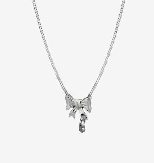 Pierced Baby Bow Necklace - Silver- Wholesale